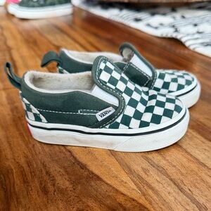 Vans Kids Slip-On Checkerboard Sneakers in Green and White